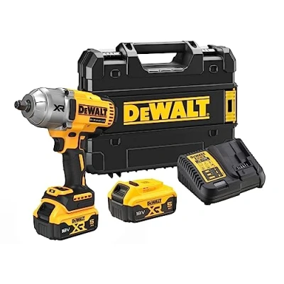 Abbildung von DEWALT XR Akku Schlagschrauber DCF900P2T (18V, ½ Zoll Außenvierkant Aufnahme mit Spreng bzw. HOG Ring, 1.396 Nm Anzugsmoment &amp; 1.898 Lösemoment, inkl. 2x 5.0Ah Akkus, Ladegerät T STAK Box)