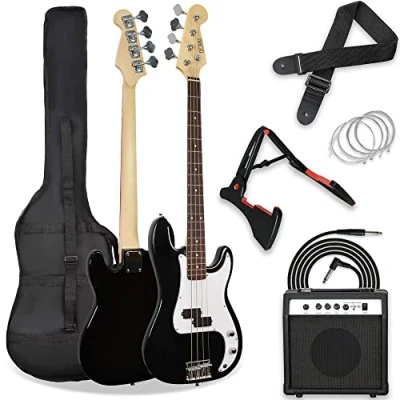 Abbildung von 3rd Avenue 4/4 E Bassgitarren Set in Normalgröße für Anfänger, mit 15 W Verstärker, Tasche, Kabel, Gurt, Ständer und Ersatzsaiten Blau