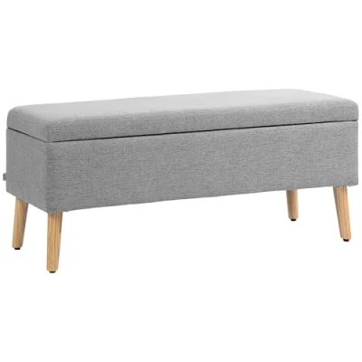 Abbildung von HOMCOM Sitzbank Polsterbank mit Stauraum scandinavia Polyester Holz Grau