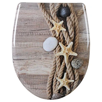 Abbildung von WOLTU WC Sitz mit Absenkautomatik,Toilettensitz Motiv,Klodeckel Quick Release Funktion und Antibakteriell,Premium Toilettendeckel,Klobrille aus Duroplast,Hemp Rope Starfish Oval