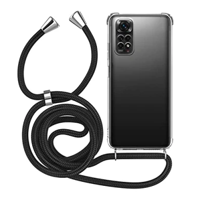 Abbildung von MyGadget Handykette für Xiaomi Redmi Note 11 11s [ TPU Hülle mit verstellbaren Band ] Handyhülle Handyband zum Umhängen Kordel Schnur Case Schutzhülle Schwarz