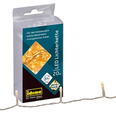 Abbildung von Idena 8582052 LED Lichterkette mit 20 LEDs in Warmweiß, 6 Stunden Timer Funktion, batteriebetrieben, ca. 1,8 m lang, Deko für Innen, zum Basteln, als Party Deko, Weihnachtsdeko, zur Hochzeit