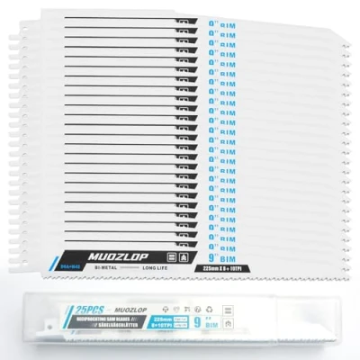 Abbildung von MUOZLOP 25 Pack 225mm Säbelsägeblätter Set，8+10 TPI Sägeblätter für Säbelsäge，für Metall (25, 8+10TPI 225mm)