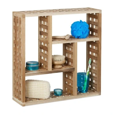Abbildung von Relaxdays Wandregal Bad, Walnuss mit 5 Fächern, für Badezimmer, Flur und Wohnzimmer, H x B T: 50 15 cm, natur
