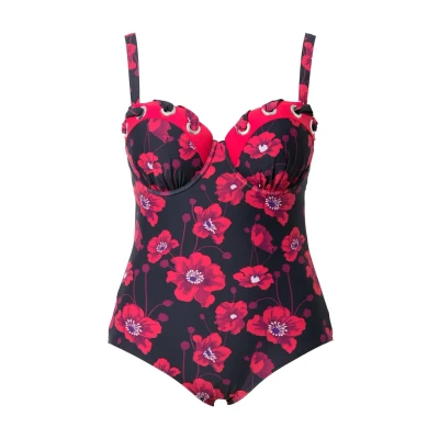 Abbildung von Ulla Popken Floral Print Underwire Badeanzug, Damen, Größe: 42, Black