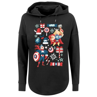 Abbildung von F4NT4STIC Marvel THOR UND Captain America Christmas Weihnachten Kapuzenpullover, Damen, Größe: Large, Black