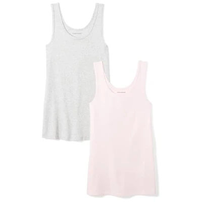 Abbildung von Amazon Essentials Damen Tanktop schlanke Passform, 2er Pack, Hellgrau Meliert/Hellrosa, S