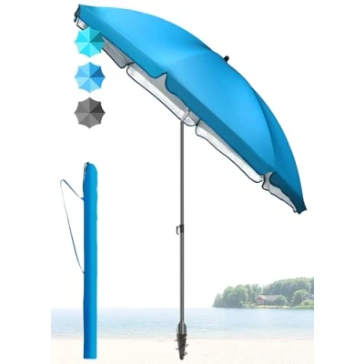 Abbildung von 4smile Sonnenschirm Strand SunnyJoy Ø 200 cm, inkl. Hülle UPF 50+ Strandschirm, Balkon, Gartenschirm Strandschirm windfest stabil, Sonnenschutz und Blau