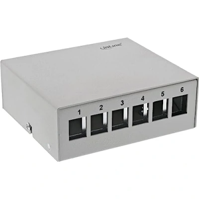 Abbildung von InLine® Patchfeld Dose Aufputz für 6X Keystone RJ45, Metall, lichtgrau RAL7035