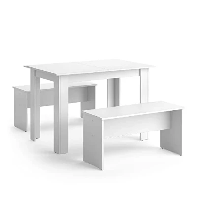 Abbildung von Vicco Esstisch Set Sentio, Weiß, 110 x 70 cm mit 2 Bänken