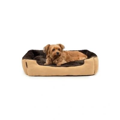 Abbildung von lionto Hundebett mit Wendekissen und Rutschfester Unterseite, Robustes Heimtierkissen tiefem Einstieg für Hunde Katzen jeden Alters, 75x60 cm, kuscheliges Hundekissen, beige/braun