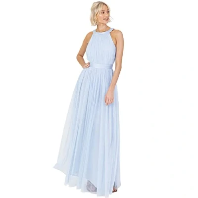 Abbildung von Anaya with Love Damen Ladies Maxi Dress for Women Halter Neck Long Sleeveless Belt A Line Evening Gown Ball Prom Wedding Guest Bridesmaid Kleid, Light Blue, 42