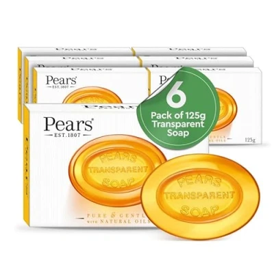 Abbildung von Pears Pure &amp; Gentle Transparente Seifenstücke mit natürlichen Ölen Angereichert ätherischen Ölen, Tägliche Anwendung Für Gesicht Körper, alle Hauttypen, Männer Frauen 6er Pack, 125g