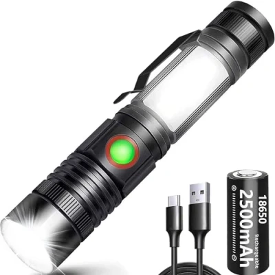 Abbildung von REHKITTZ LED Taschenlampe Extrem Hell 2000 Lumen, 2500 mAh Hochkapazitative USB Wiederaufladbare Multifunktions Taschenformat mit Magnet und COB Arbeitsleuchte,Zoombar Handlampe