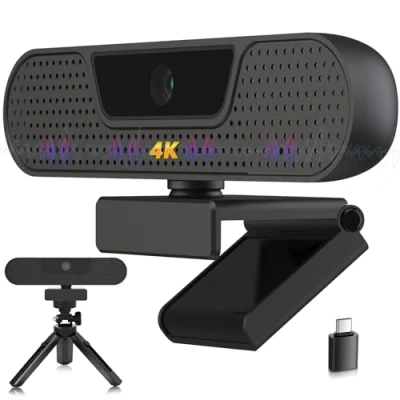 Abbildung von VIZOLINK Webcam 4K, HD 1080P für PC mit Mikrofon, Autofokus, Lichtkorrektur, 85Sichtfeld, Datenschutzabdeckung, Plug&amp;Play, Mac, Laptop, Zoom, Skype, Teams, Videoanruf und Konferenz