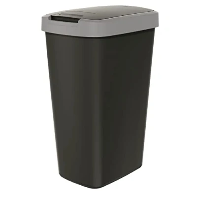 Abbildung von Keden Compacta Q Mülleimer mit Schwing und Klappdeckel 45L Kunststoff Mülltrennung Abfallbehälter Recycling Abfallsammler (Schwarz/Smooth Grau)