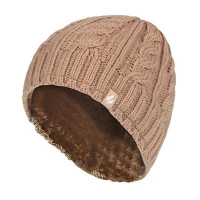 Abbildung von HEAT HOLDERS Damen Mütze mit Fleecefutter für Winter und Herbst Strick Beanie Warm Fleece (Einheitsgröße, Beige)