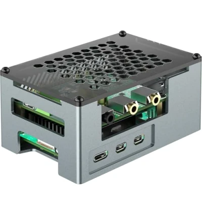 Abbildung von innomaker Aluminiumgehäuse für Raspberry Pi 5 mit 3510 PWM Lüfter, passiver Kühlkörper, Gehäuse aus Aluminiumlegierung, geeignet DAC/DAC PRO/AMP/AMP PRO/RS485 &amp; CAN Hat und die meisten