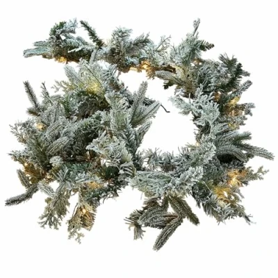 Abbildung von Loberon LED Girlande Cadelise, Schnee Effekt, 40 Warmweiße LEDs, Üppiges Nadelwerk, Batteriebetrieben, Weihnachten, Weihnachtsdeko, PVC, Eisendraht, Polyethylen, grün/weiß