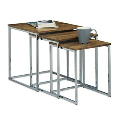Abbildung von Relaxdays Beistelltische 3er Set, Couchtisch, Holz, Metall, Satztische, modernes Design, HxBxT: ca. 42 x 40 cm, natur