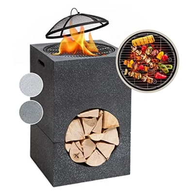 Abbildung von blumfeldt Feuerschale Monolith, (Set, Set), Garten Grill Funkenschutz Feuerkorb Feuerstelle Outdoor