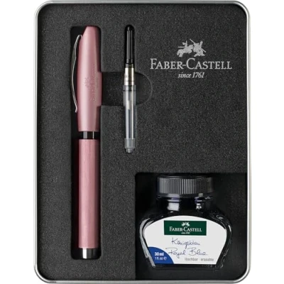 Abbildung von Faber Castell 149626 Schreibset Essentio Aluminium Rosé, mit Füller M, Tintenfass 30 ml und Konverter