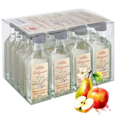 Abbildung von Alter Obstgarten Obstbrand 20 x mL Exquisiter und milder Schnaps, im Holzfass gelagert, 41 % Entdecken Sie den Premium Genuss der ALTE Linie aus Deutschland!
