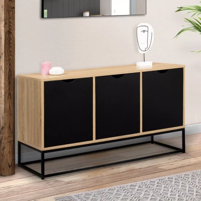 Abbildung von IDMarket Boston Sideboard, 3 Türen, Schwarz, 113 cm, Industriedesign