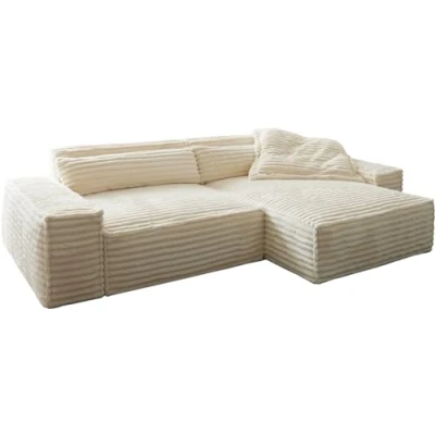 Abbildung von DELIFE Ecksofa Sirpio, XL Plüschcord Beige 270x170 cm Recamiere variabel