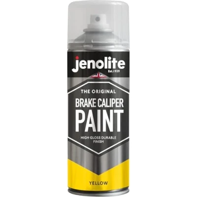 Abbildung von JENOLITE Bremssattellack Gelb. Bremssattelfarbe. Hitzefester Thermolack für Bremsklötze am Auto bis 300C. Inhalt: 400ml