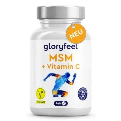 Abbildung von MSM hochdosiert 2000mg + Natürliches Vitamin C aus Acerola Veganes Methylsulfonylmethan Kompakteres Pulver als bei Kapseln (240 Tabletten) Laborgeprüft