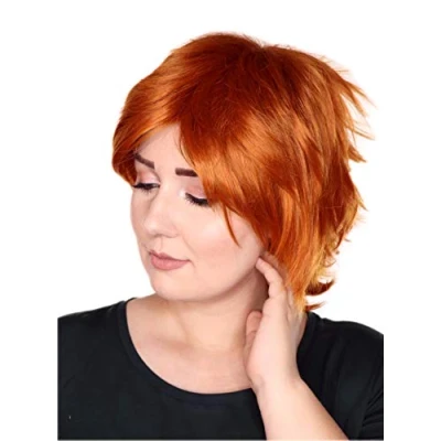 Abbildung von Prettyland C178 Rot Orange Kurzhaar Kurze Perücke Gestuft Ausgefallen Party
