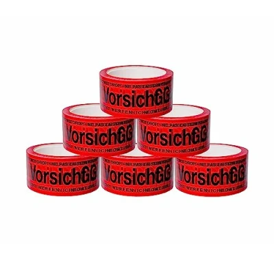 Abbildung von BIGtec 6 Rollen Paketklebeband Vorsicht Glas Klebeband Packband Paketband Verpackungsband Kartonband Standard 66m lang 48mm breit rot Verpackungsmaterial Paket Karton