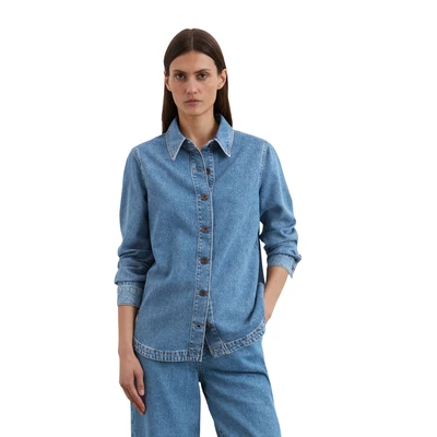 Abbildung von Marc O&#039;Polo Hemdbluse, Damen, Größe: Medium, Clean mid blue wash