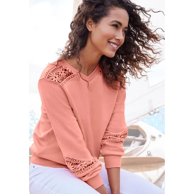 Abbildung von Vivance Sweatshirt mit Spitzeneinsätzen an Schulter und Ärmel