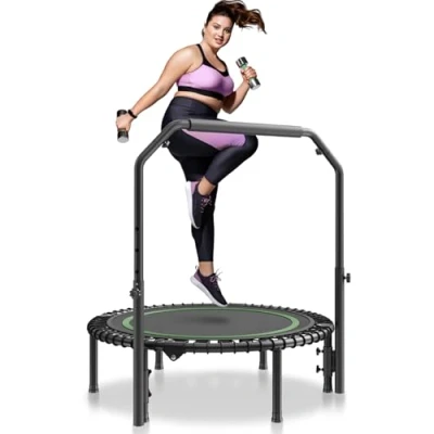 Abbildung von VEVOR Faltbares Mini Trampolin Fitness Rebounder 1027 mm, 150kg belastbares Tainingstrampolin, Sport Gartentrampolin mit 4 stufig höhenverstellbarem Schaumstoffgriff