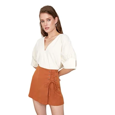 Abbildung von Trendyol Damen Women Basic High Waist Skinny Fit Skort Shorts Pants, Camel, 64