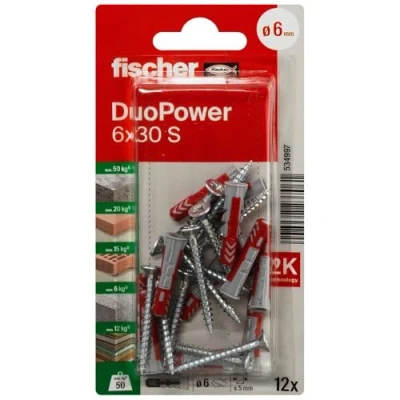 Abbildung von Fischer Dübel Set DuoPower 6 x 30 S K NV Dübelset mm 534997 1