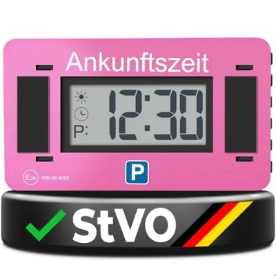 Abbildung von Parkwächter V2 Elektronische Parkscheibe mit Zulassung nach StVO Digitale Auto Elektrisch Automatische Parkuhr wechselbarer Taktung Pink
