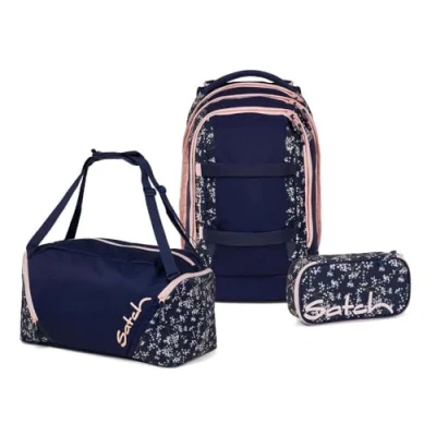 Abbildung von Satch Schulranzen Schulrucksack Set PACK Bloomy Breeze 3 teilig, Kollektion 2025 (3 teilig), ergonomisch, Your Size System: auf Körpergröße anpassbar