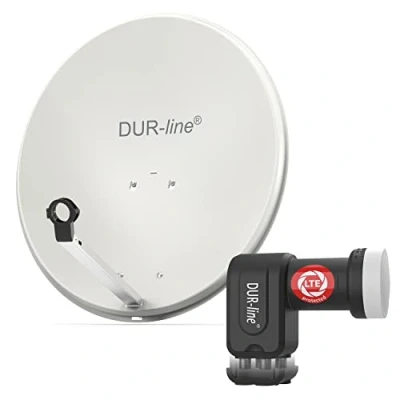 Abbildung von DUR line MDA 60 Hellgrau Digiatale 4 Teilnehmer Satellitenschüssel Komplett Anlage mit +Ultra Quad LNB [Camping, Astra 19,2, DVB S/S2, Full HD, 4K, 3D]