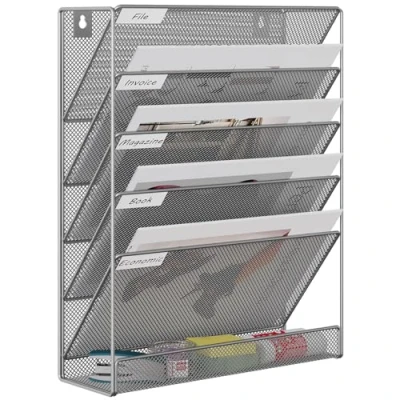 Abbildung von EasyPAG 6 Fächer Metall A4 Zeitschriftenhalter Wand Zeitschriften Wandhalter Aktenablage Dokumentenhalter Hängend Magazin Organizer Flyerständer Prospektspender,Silber