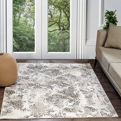 Abbildung von Surya Harstad Vintage Teppich Wohnzimmer, Esszimmer, Flur, Rugs Living Room Boho Orientalisch Style, Kurzflor Carpet Weiß, Beige, Silber 120x170cm