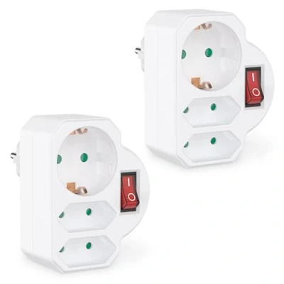 Abbildung von benon 2 x Mehrfachstecker Steckdosen Adapter mit Schalter und Kindersicherung Doppelstecker 3680W Multistecker 3Fach Mehrfachsteckdose Euro 1 Schuko