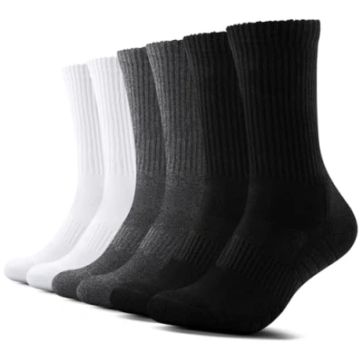 Abbildung von TUUHAW Socken Herren Damen 6 paar Sportsocken Weiß Laufsocken Gepolstert Baumwollsocken Schwarz Grau, Ideal für Herbst &amp; Winter 43 46