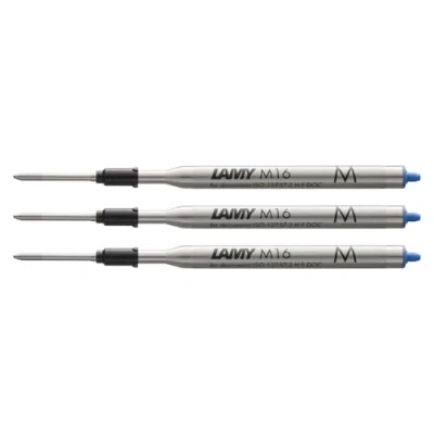 Abbildung von Lamy M16 3er Set Kugelschreiber Großraummine aus Metall Original Ersatzmine für alle Modelle dokumentenecht Strichbreite Mittel in Tintenfarbe blau