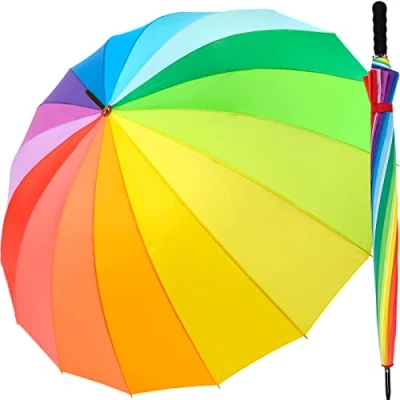 Abbildung von iX brella Langregenschirm Leichter Regenbogen Fiberglas XXL Schirm 16 teilig, farbenfroh