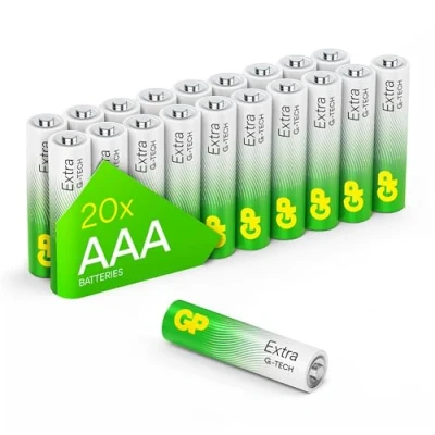 Abbildung von GP Extra Alkaline Batterien AAA Longlife Micro LR03 1,5V Pack mit 20 Stück (briefkasten geeignete Verpackung) leistungsstark Neuer G TECH Technologie