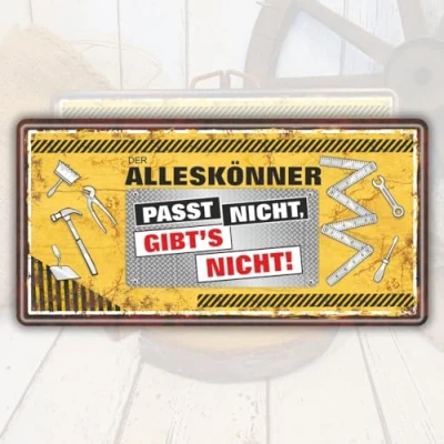 Abbildung von Großes Metallschild Blechschild Der Alleskönner Passt Nicht, gibts Nicht Für Handwerker als Geschenk rostfrei Türschild Schild mit lustigem Spruch im Vintage Retro Look