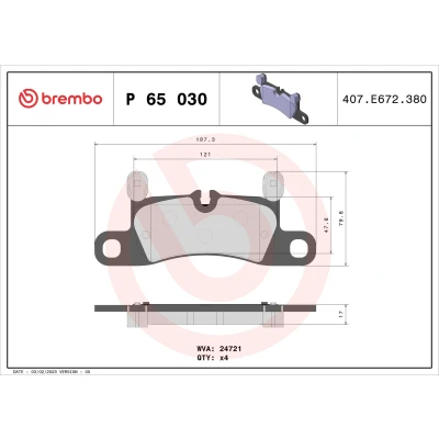 Abbildung von BREMBO P 65 030 Bremsbelagsatz für Verschleißwarnanzeiger vorbereitet mit Ausgleichsgewichten, ohne Zubehör PORSCHE: Cayenne